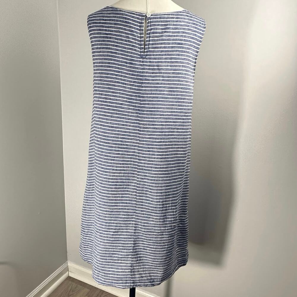 Beachlunchlounge Linen Striped Shift Dress Womens L Blue White Sleeveless - Picture 3 of 9